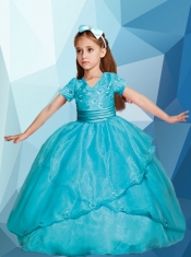 Sweet V-neck Ball Gown Little Girl Pageant Dresses with Embroidery