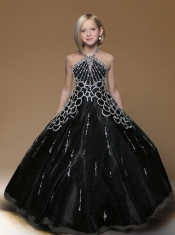 Teal Ball Gown Halter Beading Little Gril Pageant Dresses