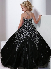 Teal Ball Gown Halter Beading Little Gril Pageant Dresses