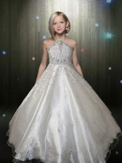 Teal Ball Gown Halter Beading Little Gril Pageant Dresses