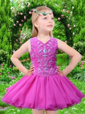 Unique Fashions A line V-neck Tea-length Beading Aqua Blue Little Girl Dress for 2014