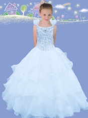 White A-Line Square Floor-length Elegant Little Girl Pageant Dress