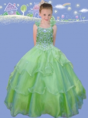 White A-Line Square Floor-length Elegant Little Girl Pageant Dress