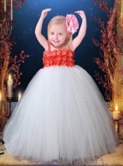 White Tulle Spaghetti Straps Ball Gown Little Girl Dress with Appliques