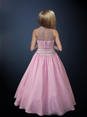 Wonderful A-line Halter Floor-length Little Girl Pageant Dress in Pink