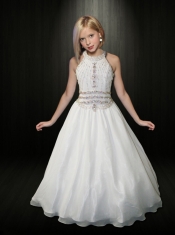 Wonderful A-line Halter Floor-length Little Girl Pageant Dress in Pink
