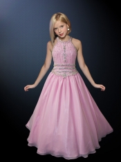 Wonderful A-line Halter Floor-length Little Girl Pageant Dress in Pink