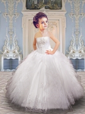 Wonderful White Little Girl Pageant Dress with Appliques and Ruffles for 2014