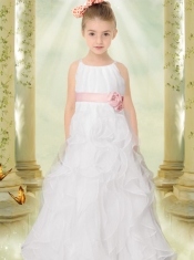 2014 A-Line Spaghetti Straps Beautiful Flower Girl Dress with Hand Made Flowers