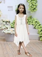 2014 Empire High-low Elegant Flower Girl Dress with Beading
