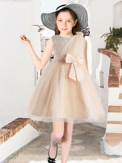 2014 Hot Pink Tulle A-Line Scoop Mini-length Flower Girl Dresses