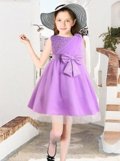2014 Hot Pink Tulle A-Line Scoop Mini-length Flower Girl Dresses