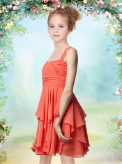 2014 Orange Red Straps Chiffon Column Flower Girl Dress