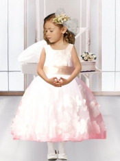 2014 Pretty Ball Gown Scoop Appliques Flower Girl Dress in Pink