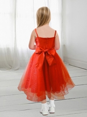 2014 Red Elegant A-Line Straps Flower Girl Dress with  Bowknot