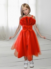 2014 Red Elegant A-Line Straps Flower Girl Dress with Bowknot
