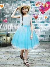 A-Line Knee-length Chiffon Pink Flower Girl Dresses with Ribbons
