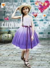 A-Line Knee-length Chiffon Pink Flower Girl Dresses with Ribbons