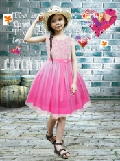 A-Line Knee-length Chiffon Pink Flower Girl Dresses with Ribbons