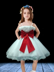 Amazing White Spaghetti Straps A-Line Short Flower Girl Dress with Bowknot