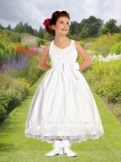 Ball Gown Halter Ankle-length 2014 Flower Girl Dress with Embroidery