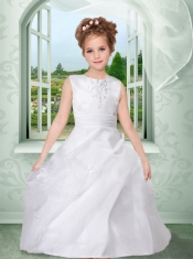 Ball Gown Scoop 2014 Flower Girl Dress with Appliques Ruching