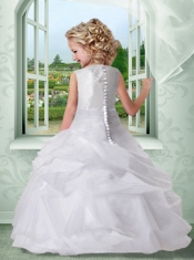 Ball Gown Scoop 2014 Flower Girl Dress with Appliques Ruching