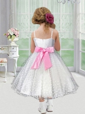 Beautiful A-Line Tea-length Flower Girl Dress with  Bowknot for 2014