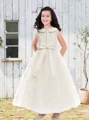 Champagne Scoop Ankle-length Flower Girl Dress with Zipper-up