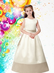 Champagne Scoop Floor-length Flower Girl Dress with Bowknot