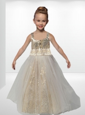 Champagne Straps Floor-length Paillette Flower Girl Dresses with A-Line