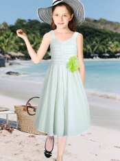 Chiffon Straps Ruching Knee-length Hand Made Flower Flower Girl Dresses