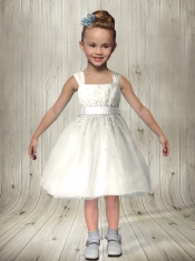 Cute Princess Square Knee-length Flower Girl Dresses with Zipper-up
