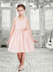 Elegant A-Line Scoop Flower Girl Dress with Hand Made Flowers in Pink for 2014