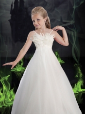 Elegant A-Line Spaghetti Straps Flower Girl Dresses in White