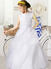 Elegant Ball Gown Scoop Appliques Flower Girl Dress with Clasp Handle