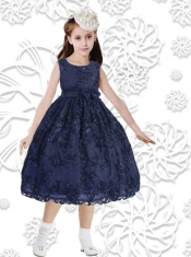 Elegant Ball Gown Sleeveless Tea-length Flower Girl Dress in Orange