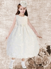 Elegant Ball Gown Sleeveless Tea-length Flower Girl Dress in Orange