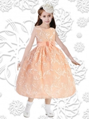 Elegant Ball Gown Sleeveless Tea-length Flower Girl Dress in Orange
