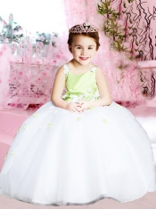Elegant Ball Gown Straps Green and White Flower Girl Dress with Hand Made Flower