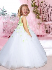 Elegant Ball Gown Straps Green and White Flower Girl Dress with Hand Made Flower