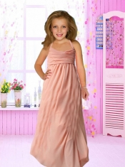 Empire Halter Peach Flower Girl Dress with Ruching