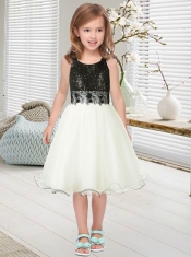 Exquisite A-Line Tea-length Black Lace Flower Girl Dress with Scoop