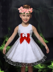 Fashionable A-Line Scoop Flower Girl Dress with Hand Made Flowers in White for 2014