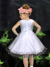 Fashionable A-Line Scoop Flower Girl Dress with Hand Made Flowers in White for 2014