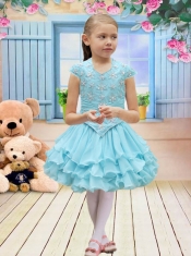 Fitted Light Blue A-Line V-neck Flower Girl Dresses For 2014