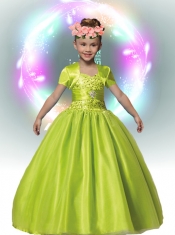 Green Ball Gown Straps 2014 Flower Girl Dress with Beading