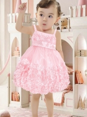 Lovely Pink Straps Flower Girl Dress with Mini-length