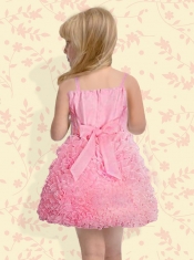 Low Price A-Line Scoop Mini-length Flower Girl Dress with Bowknot