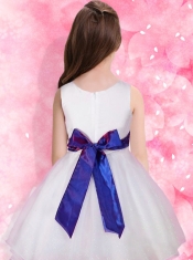 Low Price A-Line Scoop Mini-length Flower Girl Dress with Bowknot